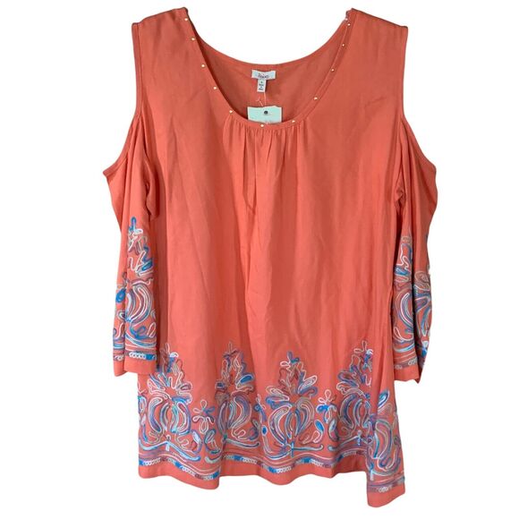 NWT Reba Shades of Spring Orange Cold Shoulder Embroidered Tunic Top Small S - Picture 1 of 10
